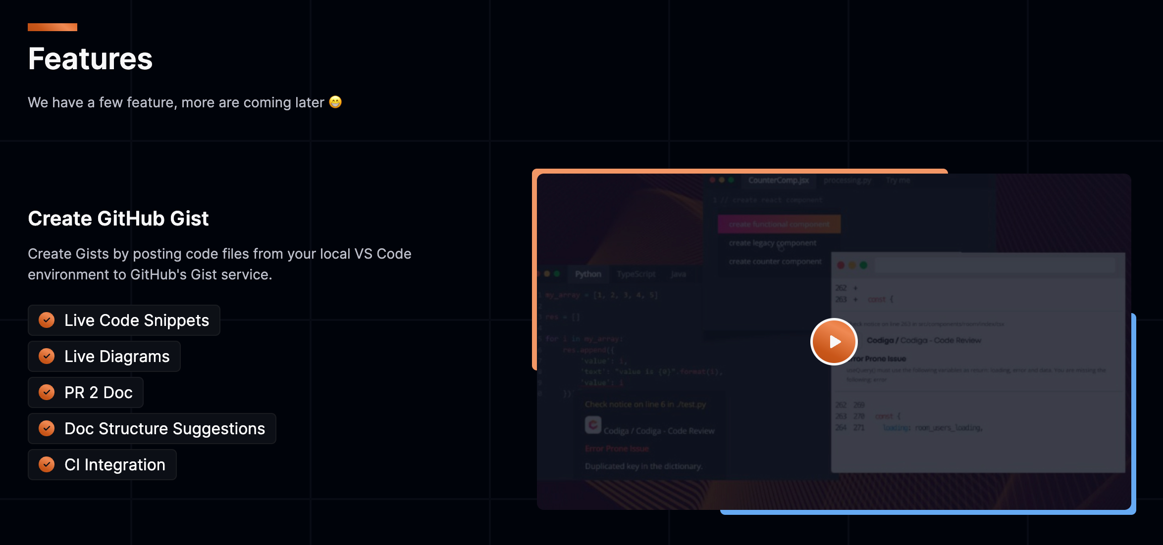 Code to Gist dashboard listing created gists