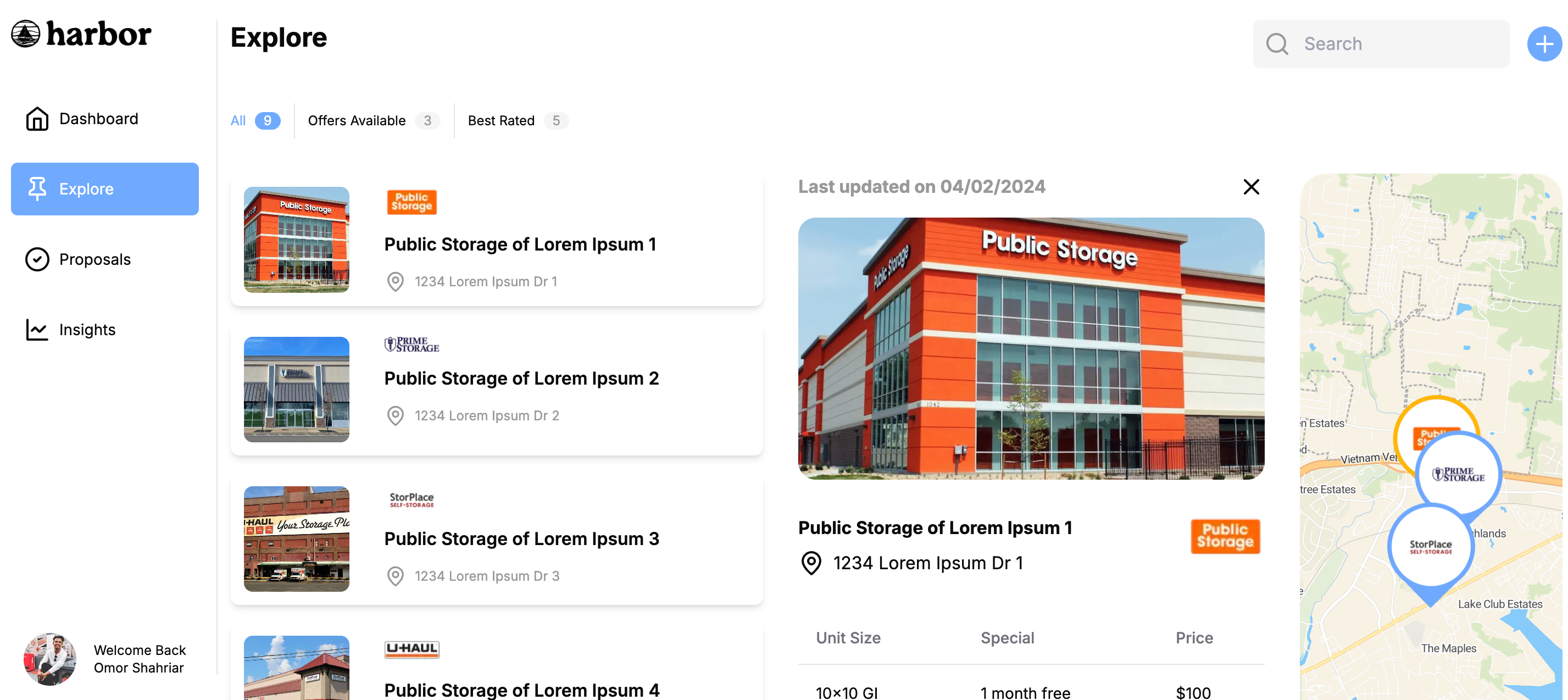 Harbor Explore page with searchable vessel schedules and filters